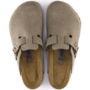 Birkenstock Boston Soft Footbed Suede Leather in color Taupe